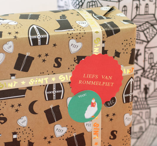 Sinterklaas Inpakpapier Kraft – Zwart & Wit | 70 cm x 3 m