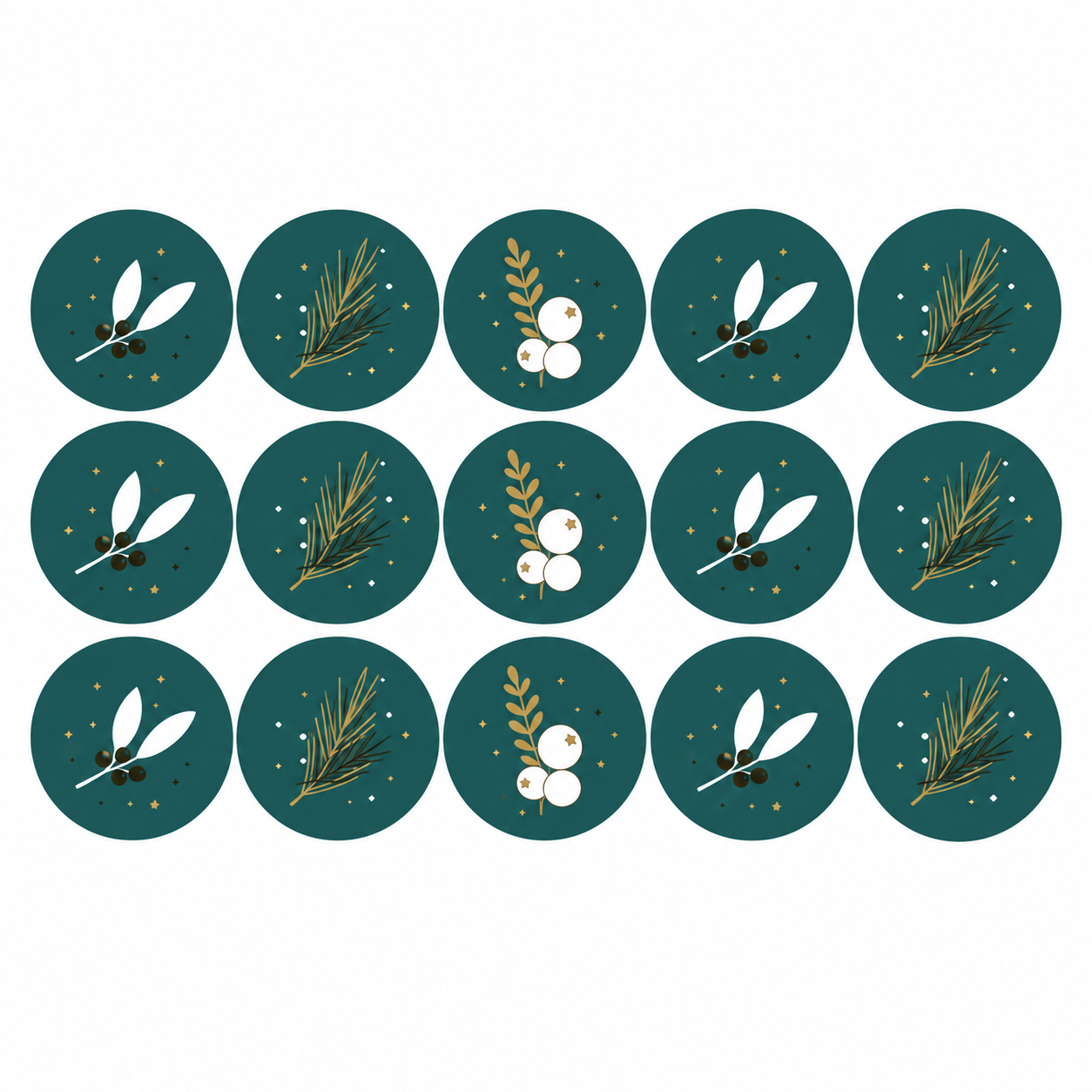 Kerststickers Berries & Mistletoe β Donkergroen & Goud