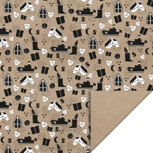 Sinterklaas Inpakpapier Kraft – Zwart & Wit | 70 cm x 3 m