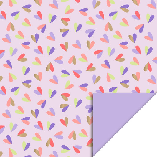 Cadeaupapier - Hearts duo roze en lila (70 cm)