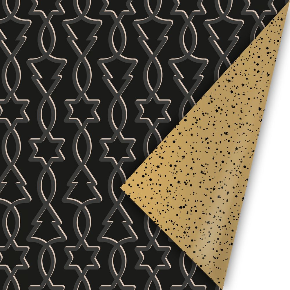 Kerst - Trees & Stars Zwart/ Goud