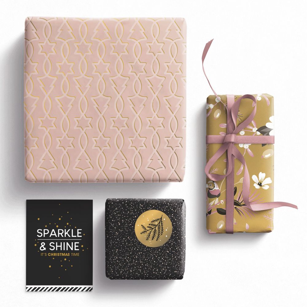 Kerst - Trees & Start Roze/ Zwart