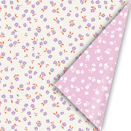 Cadeaupapier - Tiny Petals Wit/Paars