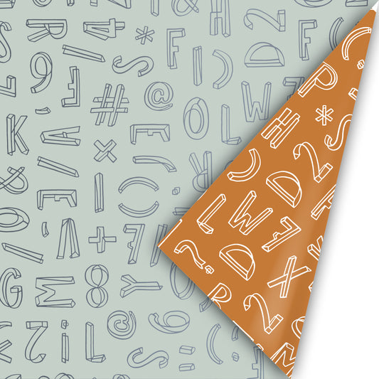 Cadeaupapier - Typo Graphic Mint/ Roest