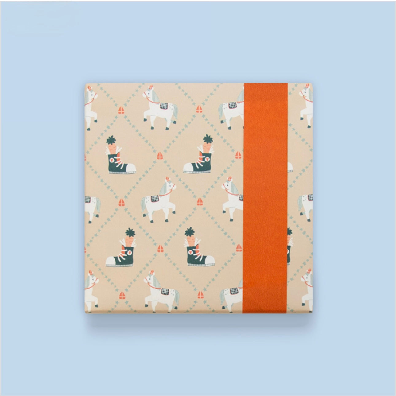 Sinterklaas Inpakpapier Patchwork – Beige, Oranje & Rood | 70 cm x 3 m