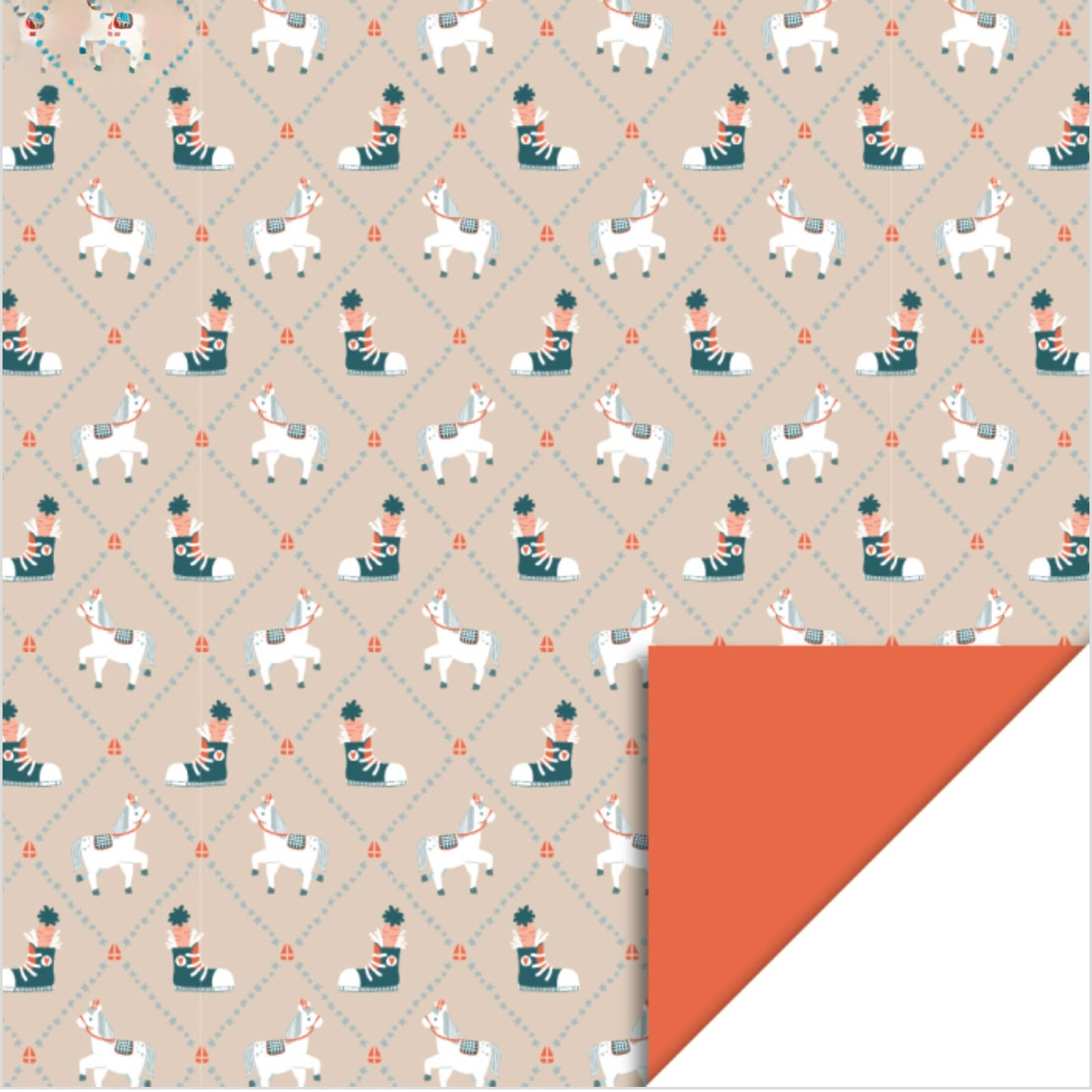Sinterklaas Inpakpapier Patchwork – Beige, Oranje & Rood | 70 cm x 3 m