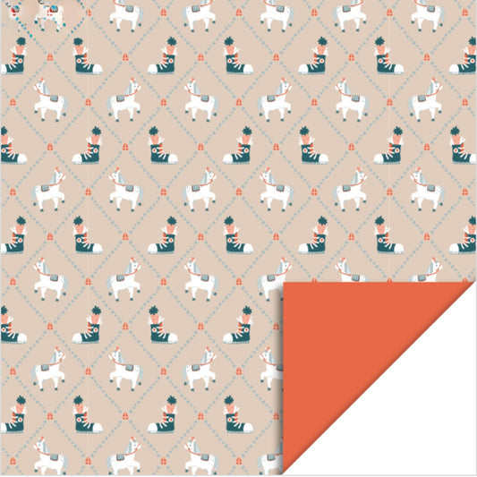 Sinterklaas Inpakpapier Patchwork – Beige, Oranje & Rood | 70 cm x 3 m