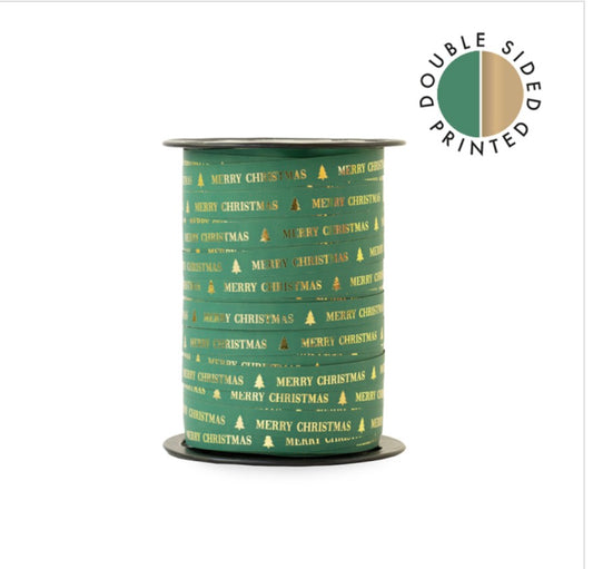 Kerstlint met Merry Christmas - bosgroen & beige| 5 meter