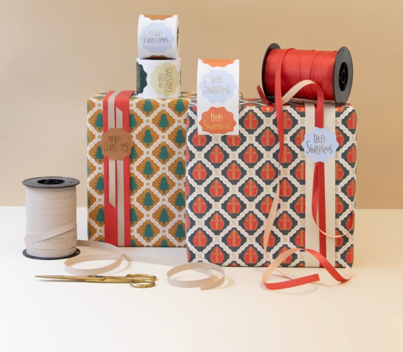 Sinterklaas Inpakpapier Mijters – Donkerblauw & Rood | 70 cm x 3 m