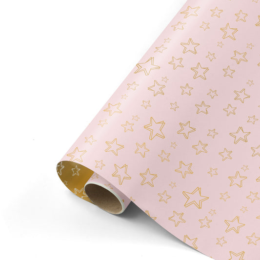 Cadeaupapier - Super Stars Roze/Goud