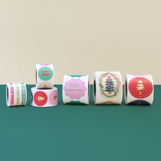 Kerststickers Kerstboom Goud – Multi | Ø 35 mm