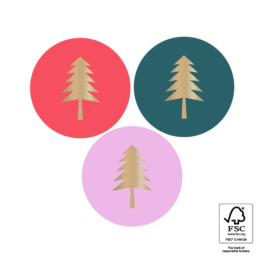 Kerststickers Kerstboom Goud – Multi | Ø 35 mm