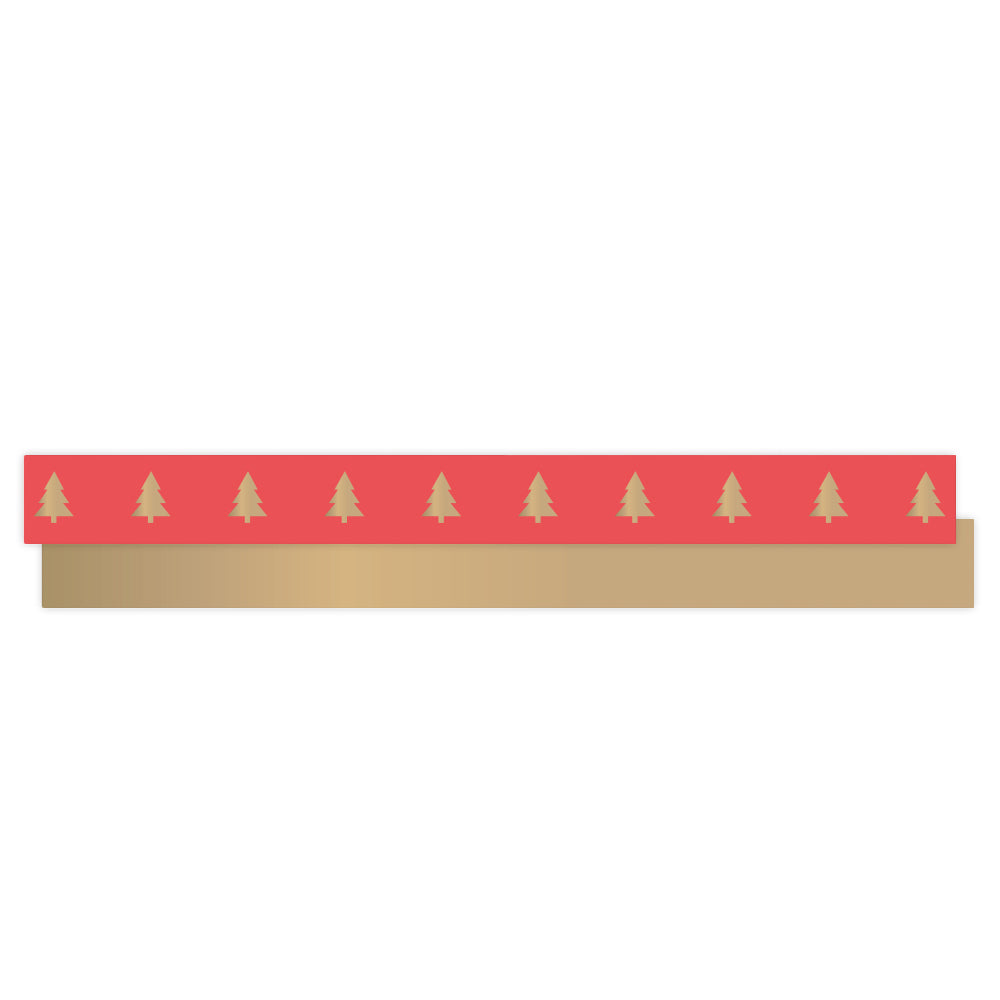 Kerstlint met gouden kerstbomen – rood & goud | 5 meter