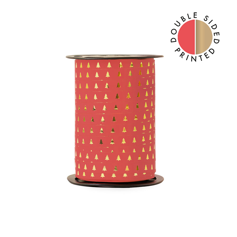 Kerstlint met gouden kerstbomen – rood & goud | 5 meter