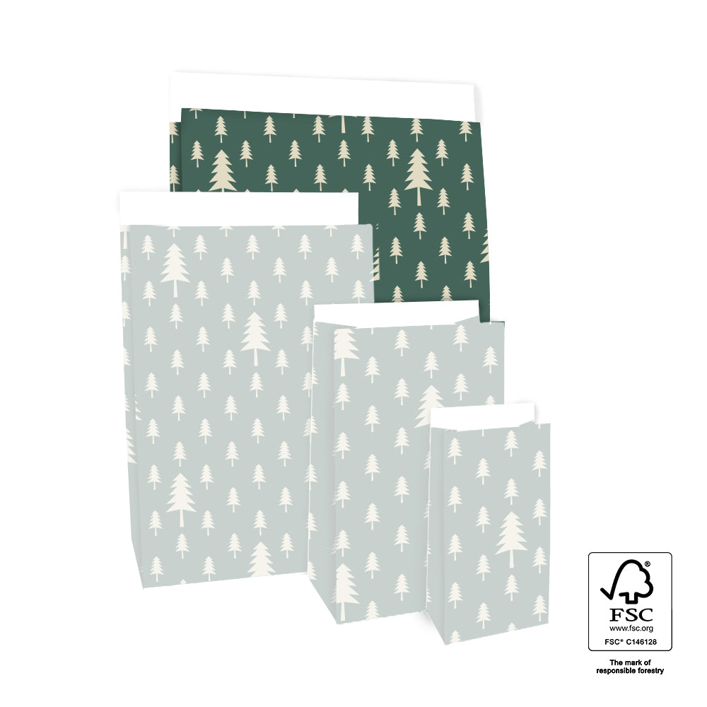 Grote blokbodemzakken Tree Pine Green / Linen – kerstcadeaus & geschenksets
