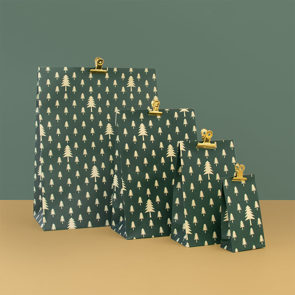 Grote blokbodemzakken Tree Pine Green / Linen – kerstcadeaus & geschenksets
