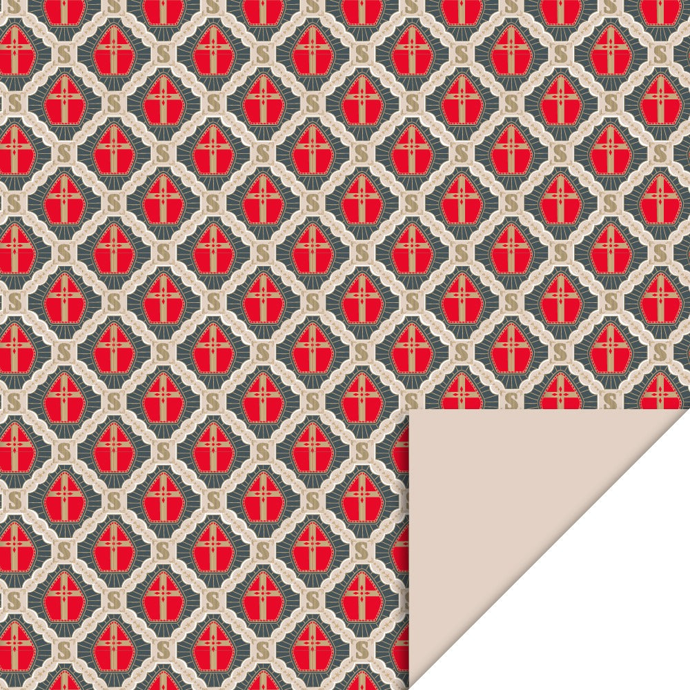 Sinterklaas Inpakpapier Mijters – Donkerblauw & Rood | 70 cm x 3 m