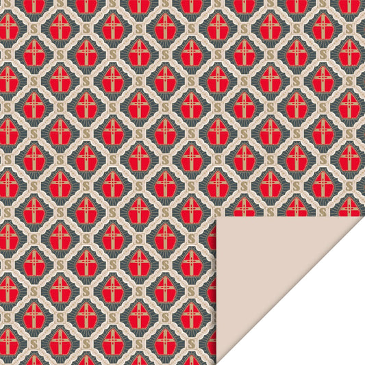 Sinterklaas Inpakpapier Mijters – Donkerblauw & Rood | 70 cm x 3 m