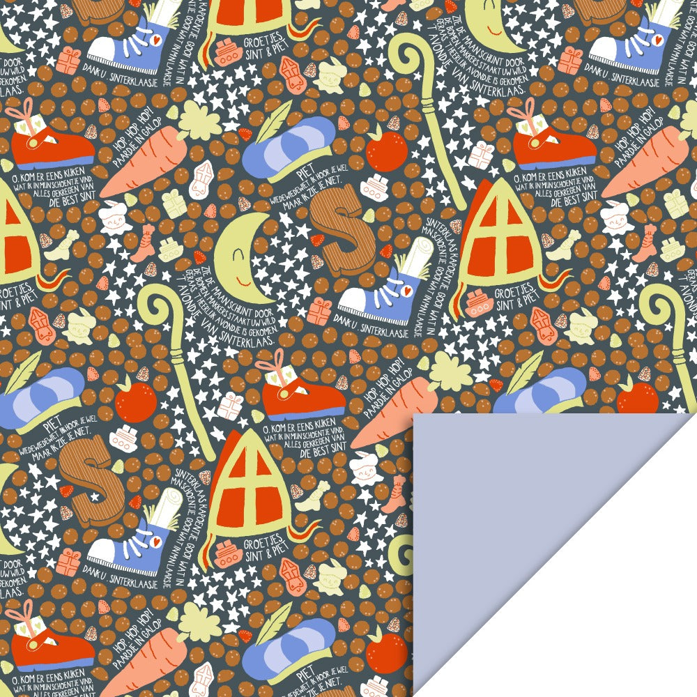 Sinterklaas Inpakpapier Feest – Donkerblauw & Lichtblauw | 70 cm x 3 m