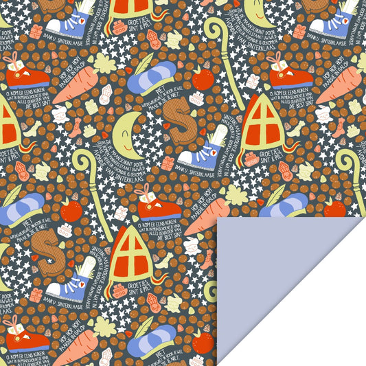 Sinterklaas Inpakpapier Feest – Donkerblauw & Lichtblauw | 70 cm x 3 m