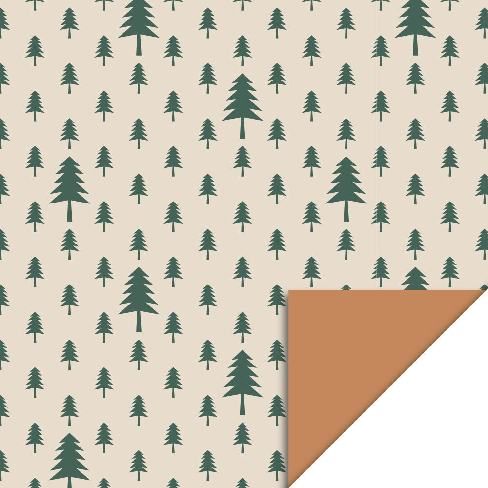 Kerst Inpakpapier Kerstboom – Beige, Groen & Cider | 70 cm x 3 m