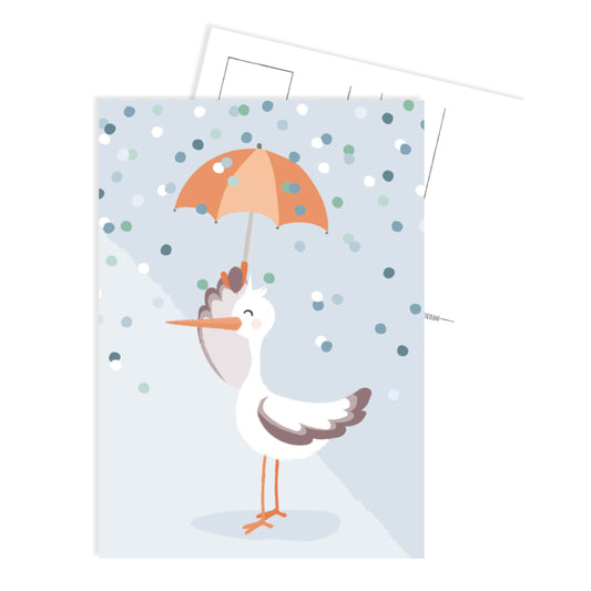 Ansichtkaart - Ooievaar blauw