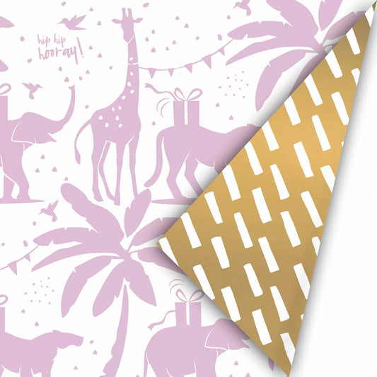 Cadeaupapier - Tropical Party lila/goud