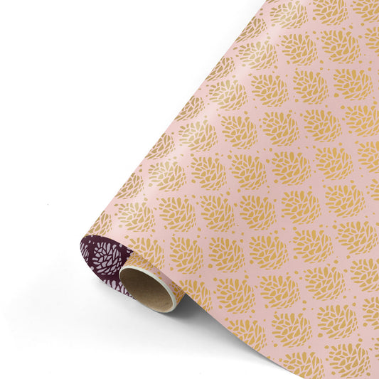 Cadeaupapier - Pinecone pattern roze/goud