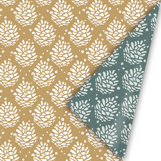 Cadeaupapier - Pinecone pattern oker/wit