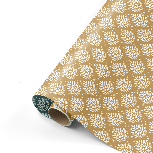 Cadeaupapier - Pinecone pattern oker/wit